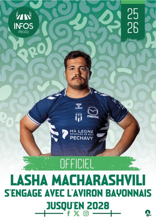 InfosProd2's tweet photo. OFFICIEL : Lasha MACHARASHVILI (Agen Rugby - Pilier) s'engage avec l'Aviron Bayonnais jusqu'en 2028

https://t.co/BF8xD6MQEf https://t.co/eXJYcBt9wL