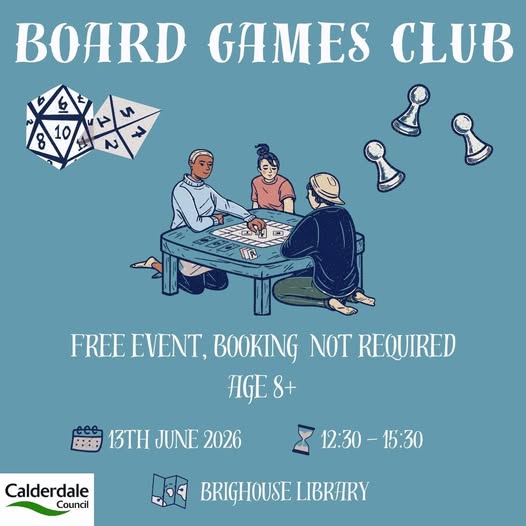 CMBClibraries's tweet photo. Join us at Brighouse Library's new board games club next week!
🗓️Saturday 13th June, 12:30-3:30
No need to book, just drop in and have fun!
We'll have a variety of games for you to try, and did you know you can also borrow board games with your library card? https://t.co/II8vC7dfP3