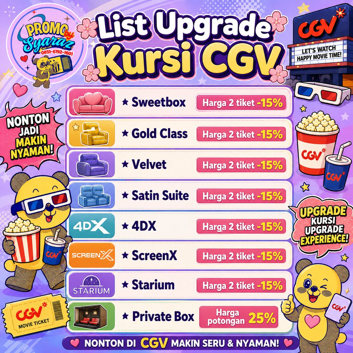 _syaraz's tweet photo. 🎀 𝐎𝐏𝐄𝐍 𝐏𝐑𝐄-𝐎𝐑𝐃𝐄𝐑 𝐏𝐑𝐎𝐌𝐎 𝐂𝐆𝐕 🎀

✅ Bisa untuk semua film yang sedang tayang
✅ Bisa di CGV seluruh Indonesia

tag. tiket kode bioskop buy get beli gratis 1 sekawan limo suamiku lukaku sweetbox badut gendong tumbal proyek star wars gundam dll. https://t.co/zv80jSh1xA