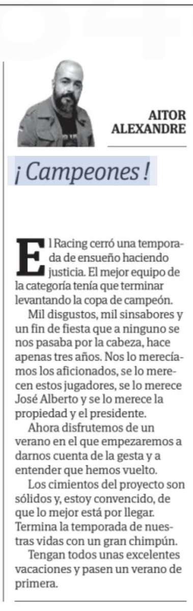 Aitor_Alexandre's tweet photo. Hasta aquí la temporada y las columnas en el @dmontanes. ¡Qué bonito poder titular la última "campeones"!
Gracias a tod@s l@s que las leéis. https://t.co/H1nVMf1MwP