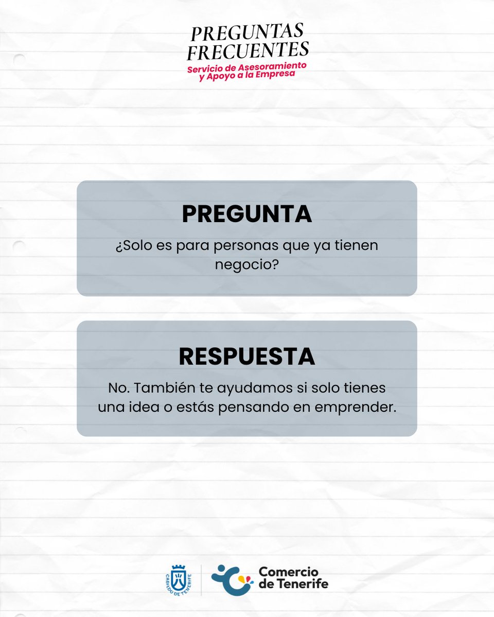 TFComercio's tweet photo. 💭 ¿Tienes dudas sobre el 𝐬𝐞𝐫𝐯𝐢𝐜𝐢𝐨 𝐝𝐞 𝐚𝐬𝐞𝐬𝐨𝐫𝐚𝐦𝐢𝐞𝐧𝐭𝐨 𝐲 𝐚𝐩𝐨𝐲𝐨 𝐚 𝐥𝐚 𝐞𝐦𝐩𝐫𝐞𝐬𝐚? Resolvemos algunas de las preguntas más frecuentes para que conozcas cómo podemos ayudarte.

📞 900 150 055 https://t.co/Li52vlJj2a