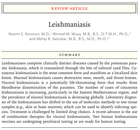 joseramosvivas's tweet photo. ¿Conoces la #leishmaniasis? 🦟 
Es un grupo de enfermedades causadas por #parásitos Leishmania, transmitidos principalmente por la picadura de flebótomos/moscas de la arena infectados.
Un nuevo artículo de revisión en NEJM resume avances en diagnóstico y tratamiento. 🏥
1⃣ Cutánea: la forma más común; causa lesiones en la piel.
2⃣ Visceral o kala-azar: potencialmente mortal.
3⃣ Diagnóstico: crece el uso de métodos moleculares para identificar la especie.
4⃣ Tratamiento: opciones limitadas, con avances en terapias combinadas y vacunas en fase preclínica o listas para probarse en humanos. 💉
5⃣Desde una perspectiva de salud pública, integrar vigilancia clínica, control vectorial y reservorios animales encaja con enfoques “Una Salud”.
🔗👉 https://t.co/RuSBplnamL
#Leishmaniasis #Parasitología #SaludGlobal #Medicina #EnfermedadesInfecciosas #SaludPública #OneHealth #Investigación @SEMicrobiologia