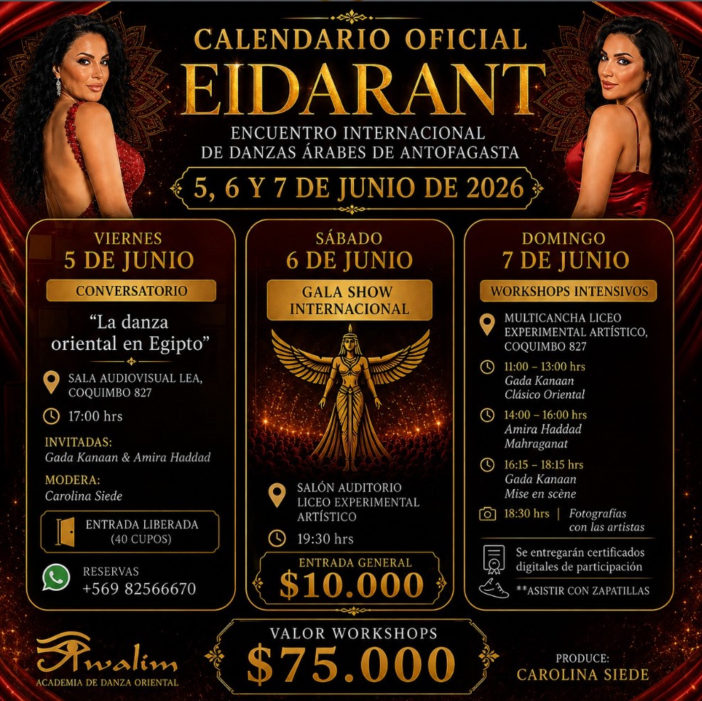 antofacity_cl's tweet photo. Encuentro internacional de danza árabe eidarant reunirá en #antofagasta a destacadas artistas de egipto y latinoamérica https://t.co/lIYycVM5rP https://t.co/sG3KHlstdJ