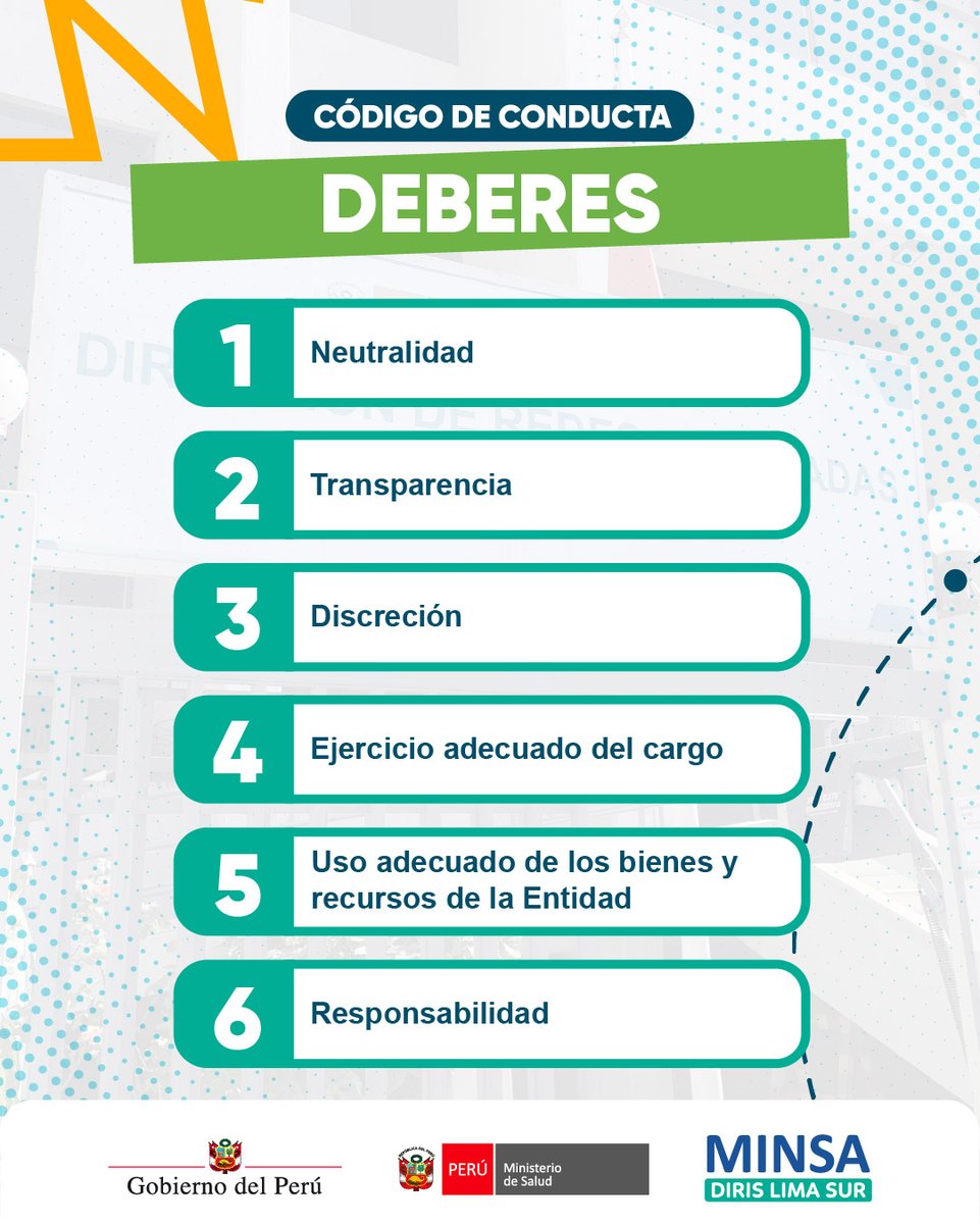 DIRISLimaSur's tweet photo. Conoce el Código de Conducta: principios, deberes y prohibiciones que guían nuestro comportamiento para asegurar un servicio público íntegro, respetuoso y responsable. 
#CódigoDeConducta #Integridad #ServicioPúblico #Ética #Transparencia https://t.co/itrUNJtnvN