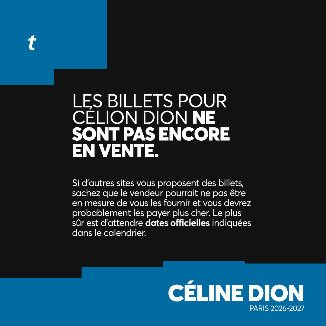 TicketmasterFR's tweet photo. Soyez vigilants face aux annonces et sites frauduleux
Infos Céline Dion Paris 2027 sur https://t.co/sUmgBKeDUr https://t.co/10Ut997vMB