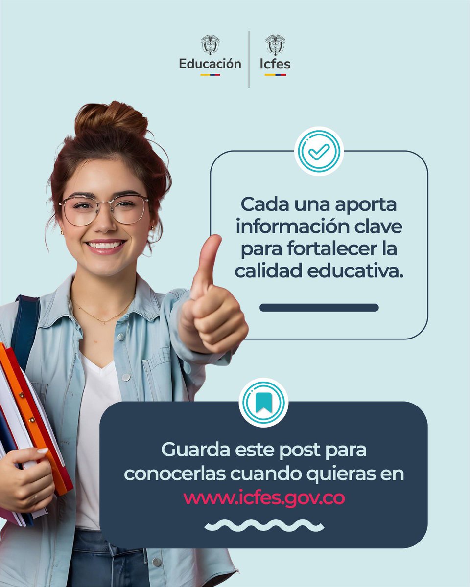 ICFEScol's tweet photo. ✨🌎 ¿Sabías que existen pruebas internacionales que ayudan a entender cómo avanza la educación en el mundo?

En Colombia, el Icfes participa en estas evaluaciones para conocer cómo están aprendiendo nuestros estudiantes y seguir fortaleciendo la calidad educativa del país. 📚💡

Desliza y descubre qué son las pruebas internacionales y por qué son tan importantes. 👀

#Icfes #PruebasInternacionales #Educación #Colombia