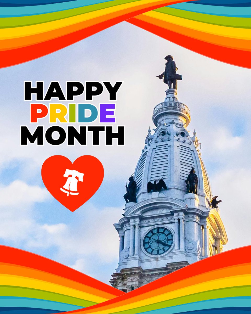 PhiladelphiaGov's tweet photo. This month, we celebrate the strength, resilience, and contributions of our LGBTQ+ communities. 

Together, our city celebrates love, diversity, and the freedom to be yourself. 

Happy Pride Month, Philadelphia! 🌈❤️ https://t.co/DLBxIwHtZL