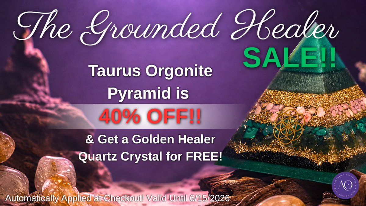 Coco_Pierre_'s tweet photo. 🌿 The Grounded Healer Sale is HERE, and it's potent. 

🔮  The Taurus Orgonite Pyramid, one of our most sacred tools for anchoring energy, abundance, and embodiment is now 40% OFF.  AND as a gift from us to you… 

💛 A Golden Healer Quartz Crystal is yours FREE with every order.

✨ Discount applied automatically at checkout. ⏳ Valid until June 15, 2026 don't wait on this one.  

🛒 Link: https://t.co/zEAzDPAtOm

🙏RETWEET 🙏
@MorigeauJanine @clif_high @RealistNews @TheOfficial_FFG
@CryptoNana4LTC @lisamightydavis @ConspiracyWATCH
@beaver_naughty @AscOrgonites @Coco_Pierre_ @maxlamad__
@sarah_westall @silverguru22 @SGTreport @lisamightydavis @AstroAstrid111
@Beyond_Mystic @ShannonLoizou @YogaElena31068