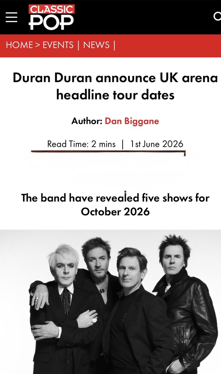 duranduran's tweet photo. “Taking place in October, the shows land amongst another landmark year for Duran Duran, surrounded by the release of the euphoric new single Free To Love featuring Nile Rodgers, a huge returning moment headlining London’s BST Hyde Park on 5 July for the second time, and more major touring plans.” https://t.co/ifn2wCDfHR