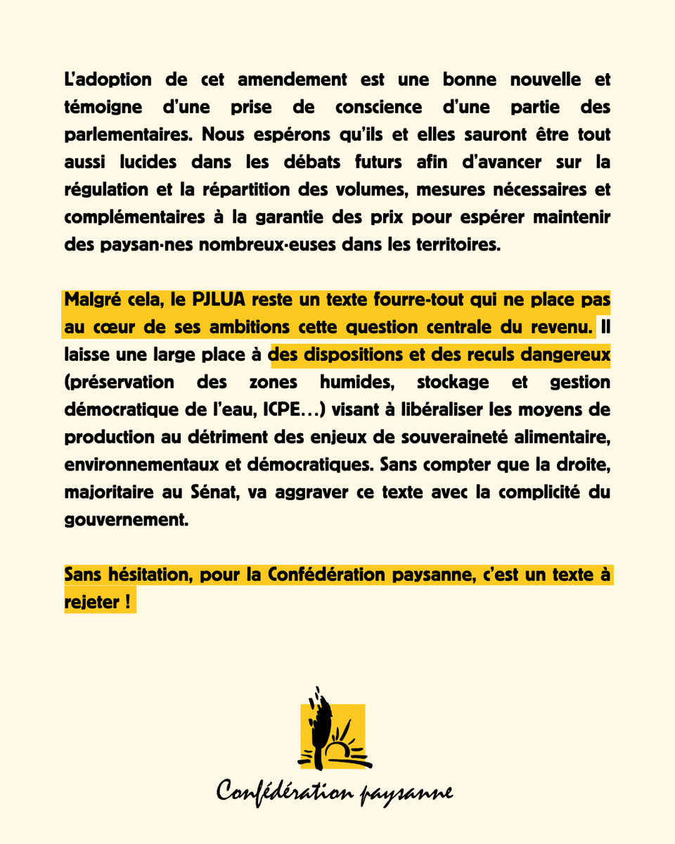 ConfPaysanne's tweet photo. #PJLUA : la Confédération pasyanne appelle l'@AssembleeNat à rejeter ce projet de loi !
📝Notre communiqué de presse à la veille du vote solennel des député·es 👉https://t.co/P40OIUEB72 https://t.co/k9eUPATUfk