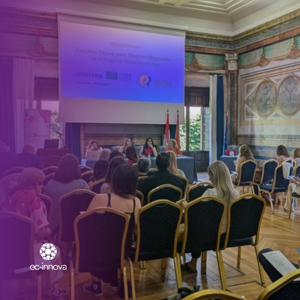 ECInnova's tweet photo. Hoy hemos participado en la presentación del proyecto #EDIMET en la @usal una iniciativa que impulsa el #EmpleoDigno y la #inclusión de mujeres migrantes entre 🇪🇸-🇵🇹 apostando por la #colaboración, la #innovaciónsocial y los proyectos con #impactopositivo en el territorio https://t.co/Hm3bZUP9YN