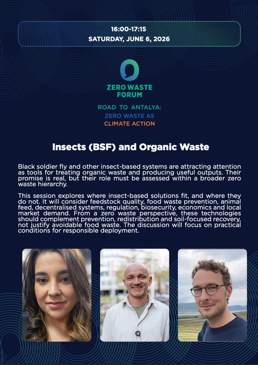HSRZeroWaste's tweet photo. On June 6, Jamie will moderate the session “Insects (BSF) and Organic Waste,” featuring Mariana Bonifácio Amâncio of GotoFly, Piotr Barczak of Africa Circular, and Martin Kerres of GIZ.

Learn more: https://t.co/fn1Bm2XYUq

#ZeroWaste #CircularEconomy #ResourceRecovery #Canada https://t.co/QzUcLCAMbT