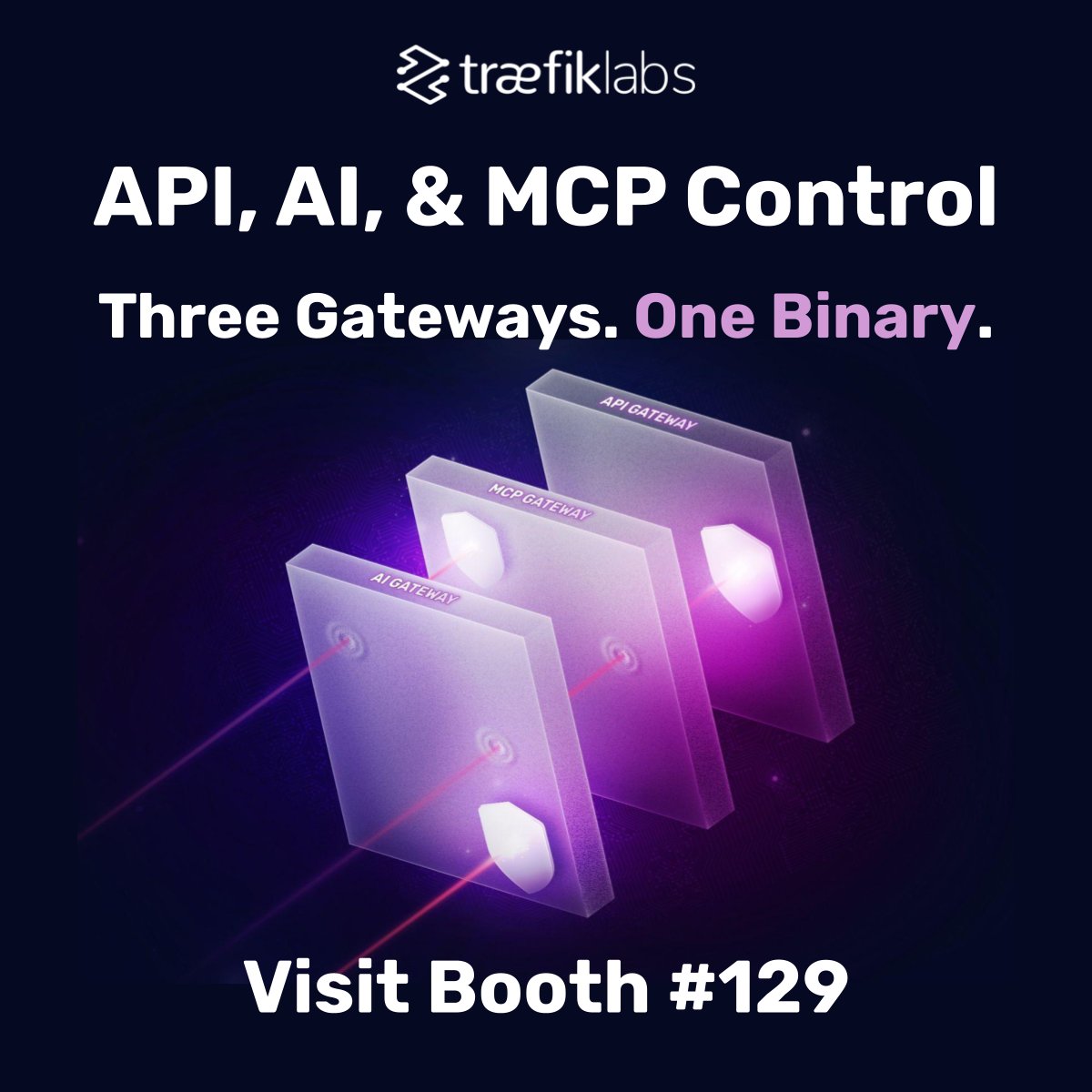 traefik's tweet photo. Attending #GartnerApps conference in Las Vegas? Drop by Booth #129 tomorrow to see how you can control APIs, AI, and MCP workloads with one, lightweight binary. https://t.co/aA32gdQ0pj
