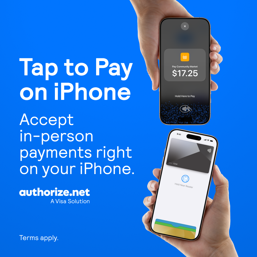 AuthorizeNet's tweet photo. With Tap to Pay on iPhone, you can accept all types of in-person, contactless payments right on your iPhone - no extra hardware needed.

Learn more: https://t.co/CRXhJqenEQ https://t.co/a4k55ZEaJp