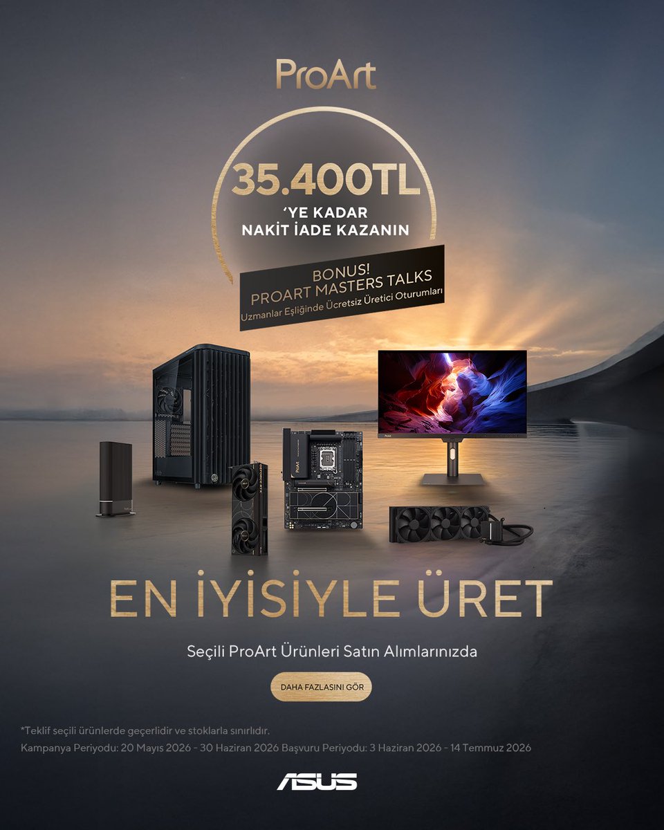 ASUSTR's tweet photo. Yaratıcı çalışmalarınızı "EN İYİSİYLE ÜRETİN!" 🎨

Seçili ASUS ProArt ve Powered by ASUS ürünlerini satın alarak 35.400 ₺'ye varan para iadesi kazanın. Ayrıca ProArt Master Talks ile alanında uzman kişilerden ücretsiz eğitim alma fırsatını yakalayın. https://t.co/kwj1MNDdGO