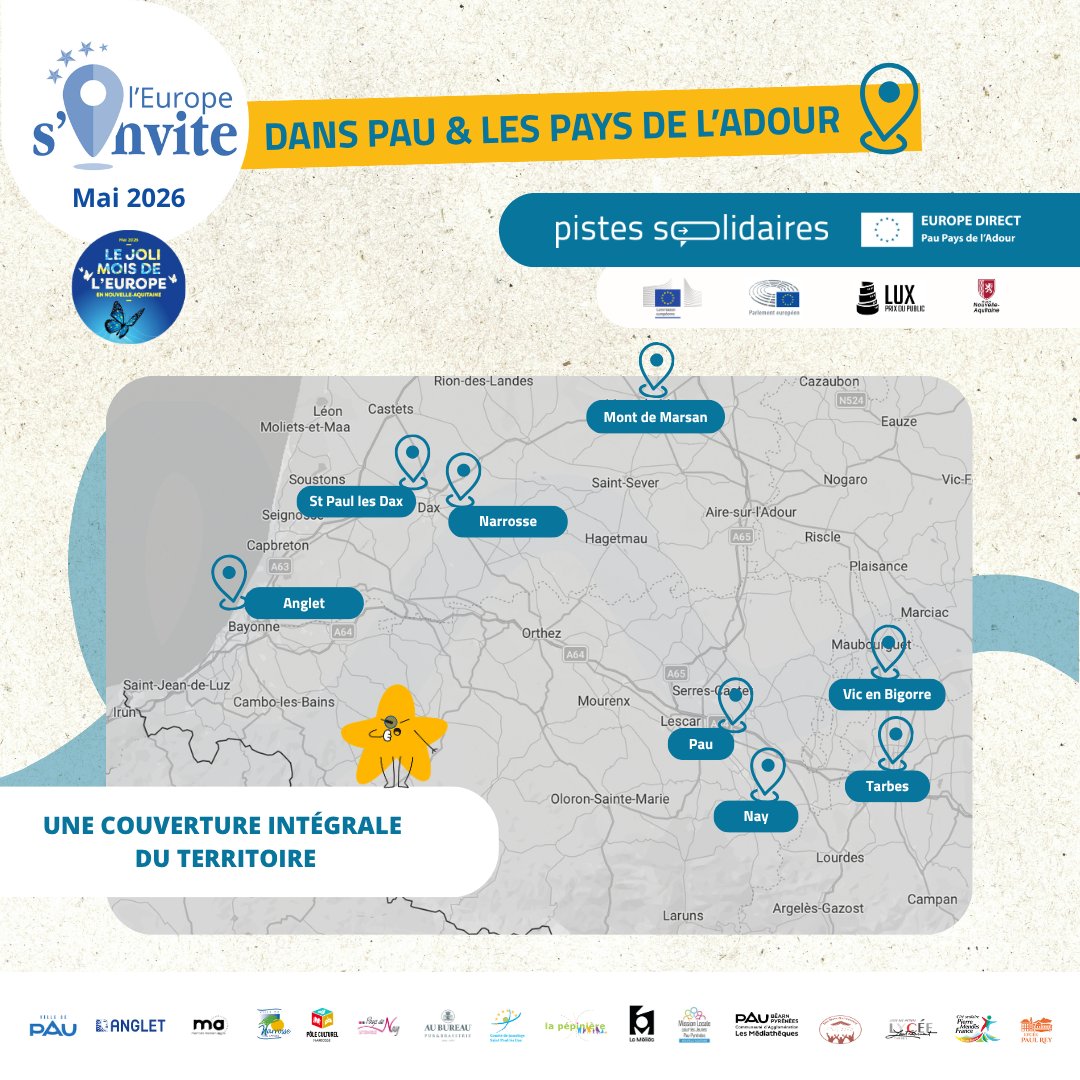 PauEuropeDirect's tweet photo. 🇪🇺🦋 #JMEurope 2026 dans les Pays de l'Adour
+900 personnes rencontrées
23 interventions scolaires
15 partenaires mobilisés (dont 5 nouveaux) 
et une couverture de tout le territoire. 

Merci à toutes et tous ! 💙 

L'Europe continue à vivre près de chez vous. #EuropeDirect https://t.co/hOMNyZJ0bj