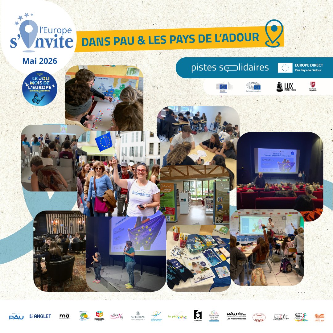 PauEuropeDirect's tweet photo. 🇪🇺🦋 #JMEurope 2026 dans les Pays de l'Adour
+900 personnes rencontrées
23 interventions scolaires
15 partenaires mobilisés (dont 5 nouveaux) 
et une couverture de tout le territoire. 

Merci à toutes et tous ! 💙 

L'Europe continue à vivre près de chez vous. #EuropeDirect https://t.co/hOMNyZJ0bj