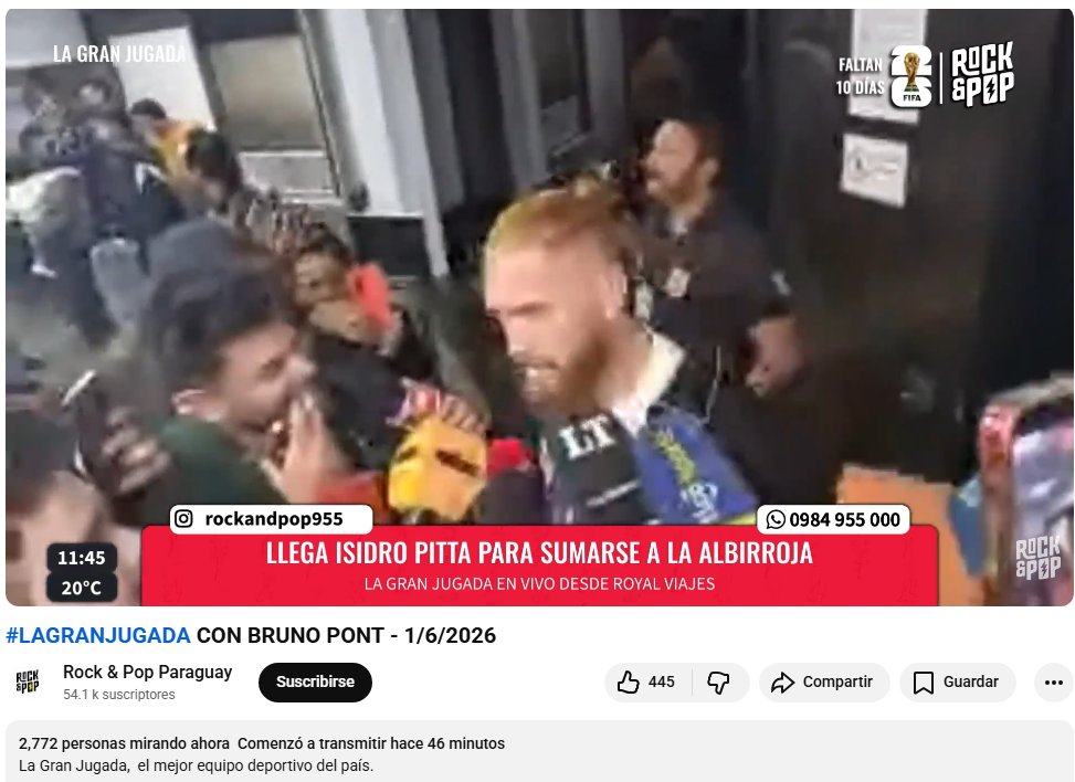 streamingparag's tweet photo. 11:45 horas. Top 4 de streaming YouTube en Paraguay desde canales oficiales.

1) #CardinalDeportivo 3.456
2) #LaGranJugada 2.772
3) #FutbolALoGrande 752
4) #TiranBombas 216 https://t.co/Z3YWnID3X2