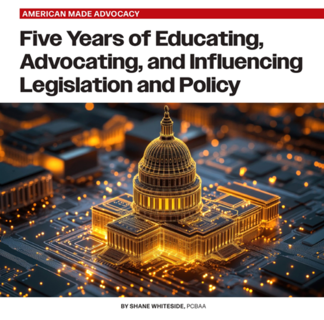 PCBA_America's tweet photo. 5 years ago, 5 companies decided the #PCB industry needed its own voice in Washington. Our Chairman, Shane Whiteside reflects on the mission of our organization and the impact PCBAA has had on shifting the policy focus to strengthening America's microelectronics supply chain. #RestoreandReshore
https://t.co/qQyFj3KpE7