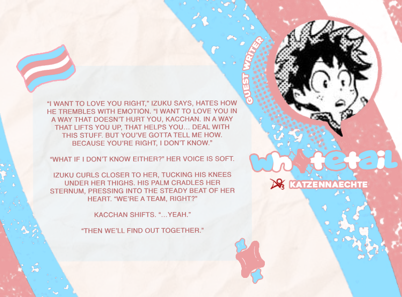 transbkdkbkzine's tweet photo. 🏳️‍⚧️ ˗ˏˋ CONTRIBUTOR PREVIEW!  ´ˎ˗ 🏳️‍⚧️

Kicking off the start of Pride Month with our contributor previews! 

First up is our wonderful guest writer @katzennaechte! You can find his sfw piece in Sparks, coming soon on June 6th 🩵🩷🤍 https://t.co/jBjYWJTq21
