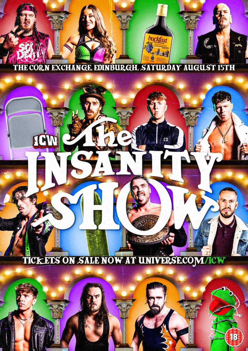 EdinburghCornEx's tweet photo. ON SALE NOW: The Insane Championship Wrestling crew are back with The Insanity Show. Here Saturday 15 August. 

Tickets on sale NOW- https://t.co/qwxbJgADif https://t.co/lDQ49jEpra