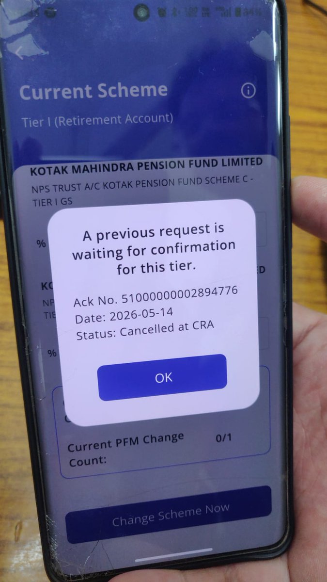 hinarinder's tweet photo. @nps_trust @ChairmanPFRDA @PFRDAOfficial please see attached screenshots, one showing response of @ProteanEgovTech to my complaint about being unable to switch to LC-75 and other showing error on the app, pursuant to following their grievance resolution. https://t.co/9WNMOKPONH