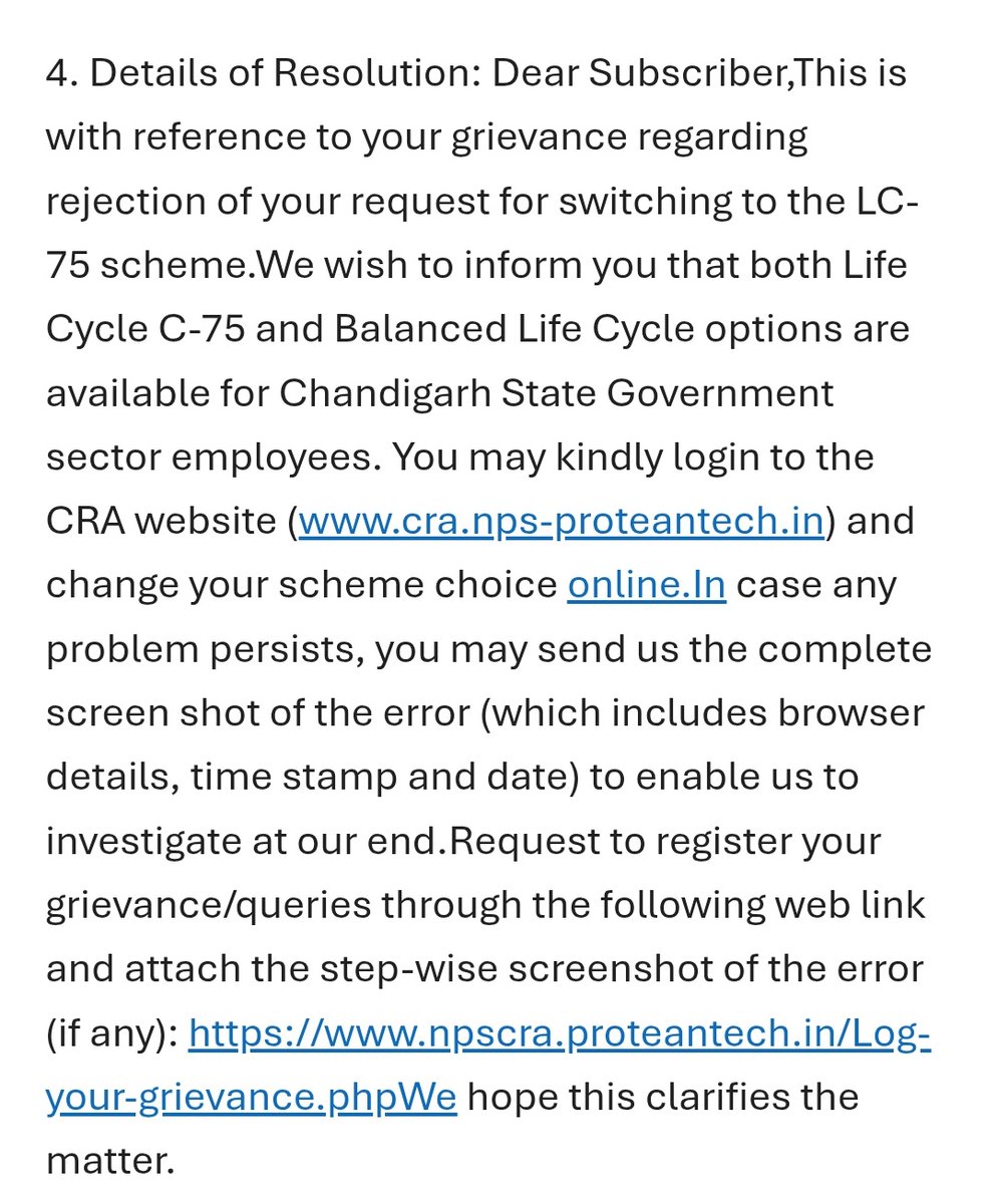 hinarinder's tweet photo. @nps_trust @ChairmanPFRDA @PFRDAOfficial please see attached screenshots, one showing response of @ProteanEgovTech to my complaint about being unable to switch to LC-75 and other showing error on the app, pursuant to following their grievance resolution. https://t.co/9WNMOKPONH