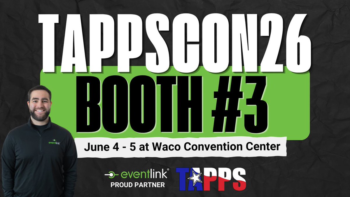 TheEventlink's tweet photo. Headed to the @tappsbiz Conference this week? Stop by booth #3 and see why schools across the country are making the switch to Eventlink. #tappscon26 👊🏼 https://t.co/QmJfGT9d4S