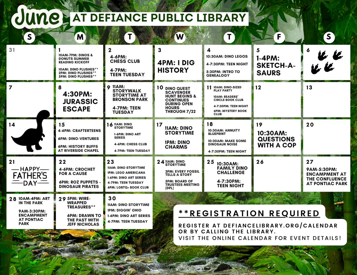 dplslibraries's tweet photo. Happening this month at your Defiance County libraries! 🦖 https://t.co/Zk75uoJtvt