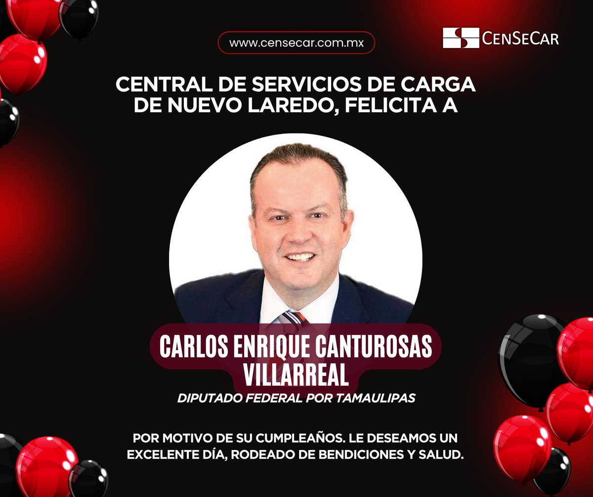 CenSeCar's tweet photo. 🎉 CenSeCar extiende una cordial felicitación 🎉

En este día especial, queremos expresar nuestros mejores deseos para Carlos Enrique Canturosas Villarreal, esperando que este nuevo año de vida esté lleno de salud, éxito, bienestar y grandes satisfacciones personales y profesionales.

Que disfrute este día rodeado de sus seres queridos y continúe cosechando logros en todos sus proyectos.

🎂 ¡Muchas felicidades y nuestros mejores deseos hoy y siempre!

#CenSeCar #Felicitaciones #Cumpleaños #NuevoLaredo #Tamaulipas #Celebración