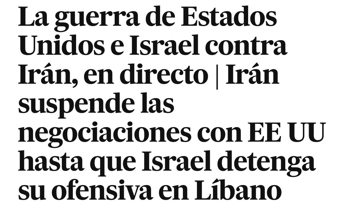 MorenoG_Agustin's tweet photo. ÚLTIMA HORA Irán suspende las negociaciones de paz con EEUU hasta que Israel detenga sus ataques sobre Líbano
Dos conclusiones: Irán está más fuerte que Trump a pesar del castigo recibido; Israel está intentando reventar cualquier acuerdo de paz desolando Líbano como hizo en Gaza https://t.co/omNQJvaEdc