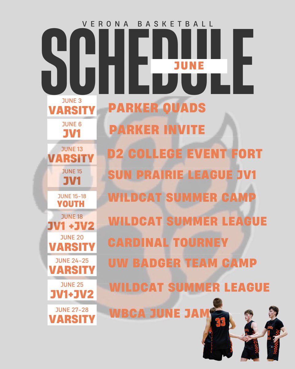 VeronaBoysBB's tweet photo. June Summer Ball Schedule #letsgocats https://t.co/voBKMsh8Tb
