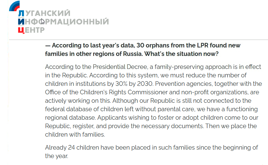 karolina_hird's tweet photo. Just a reminder that Russia continues to self-report on its illegal deportation and forced adoption of Ukrainian children into Russian families. 

The latest is a report from the Kremlin-appointed Commissioner for Children's Rights for occupied Luhansk Oblast, saying that Russian families have "adopted and taken into guardianship 24 orphans" from occupied Luhansk Oblast in 2026 alone. 

Source: https://t.co/xFGdQcA2Mn