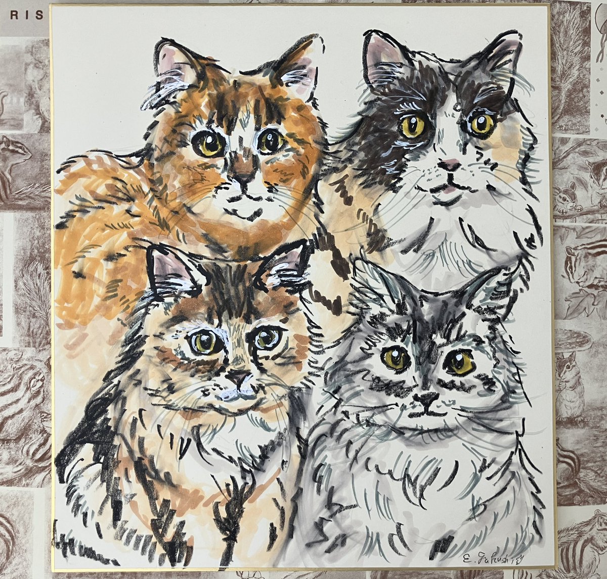 おやすみなさリス！ 1日1絵 #6月1日 ペット似顔絵 猫ちゃんのオーダー