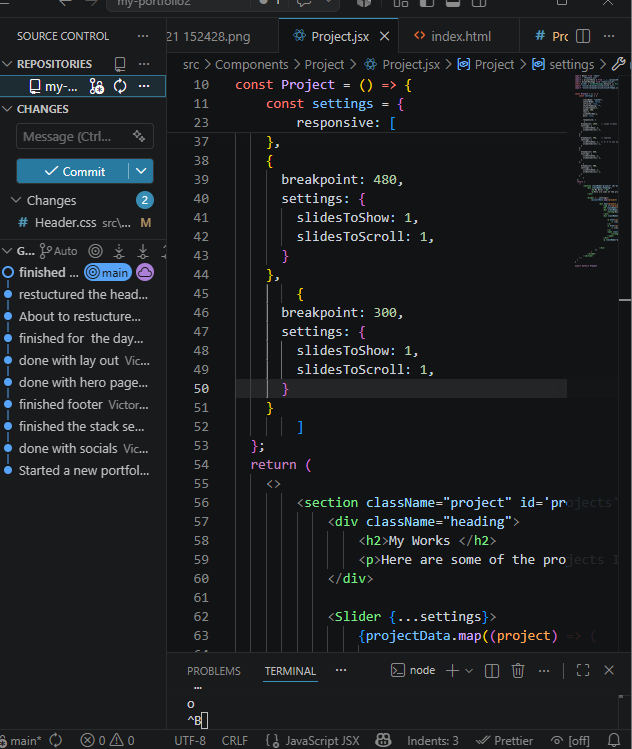 Vicruro's tweet photo. Learning React: Week 14// Week 20
I decided to build my portfolio, second one by the way. This time  with React this time. It was quite seamless though I worked on the initial design I came up 
One of the most recurring issues was responsiveness of the Project component, fixed. https://t.co/hsAqe3pY25