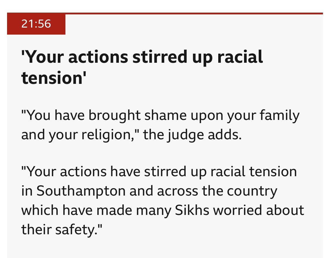 JamesPGoddard90's tweet photo. "Your actions have stirred up racial tension in Southampton and across the country which have made many Sikhs worried about their safety." https://t.co/d80ZN1xswC