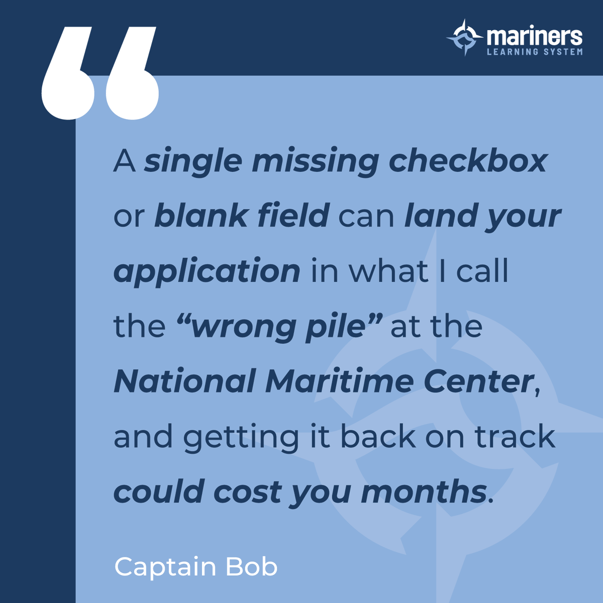 CaptainsLicense's tweet photo. After 25 years of helping aspiring captains earn their Merchant Mariner Credential, the team at Mariners Learning System has seen the same preventable delays come up again and again.

https://t.co/xgxgQOuMTk https://t.co/ObIchsUrH9