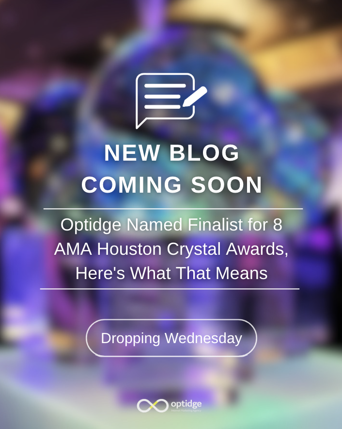 Optidge's tweet photo. This year, Optidge was named a finalist for 8 @amahouston Crystal Awards across 7 clients, 7 industries, and multiple marketing disciplines, from paid media and SEO to video and integrated campaigns.

Tune in Wednesday for the full recap!

#optidge #AMAHouston #crystalawards https://t.co/tDEW5XHQid