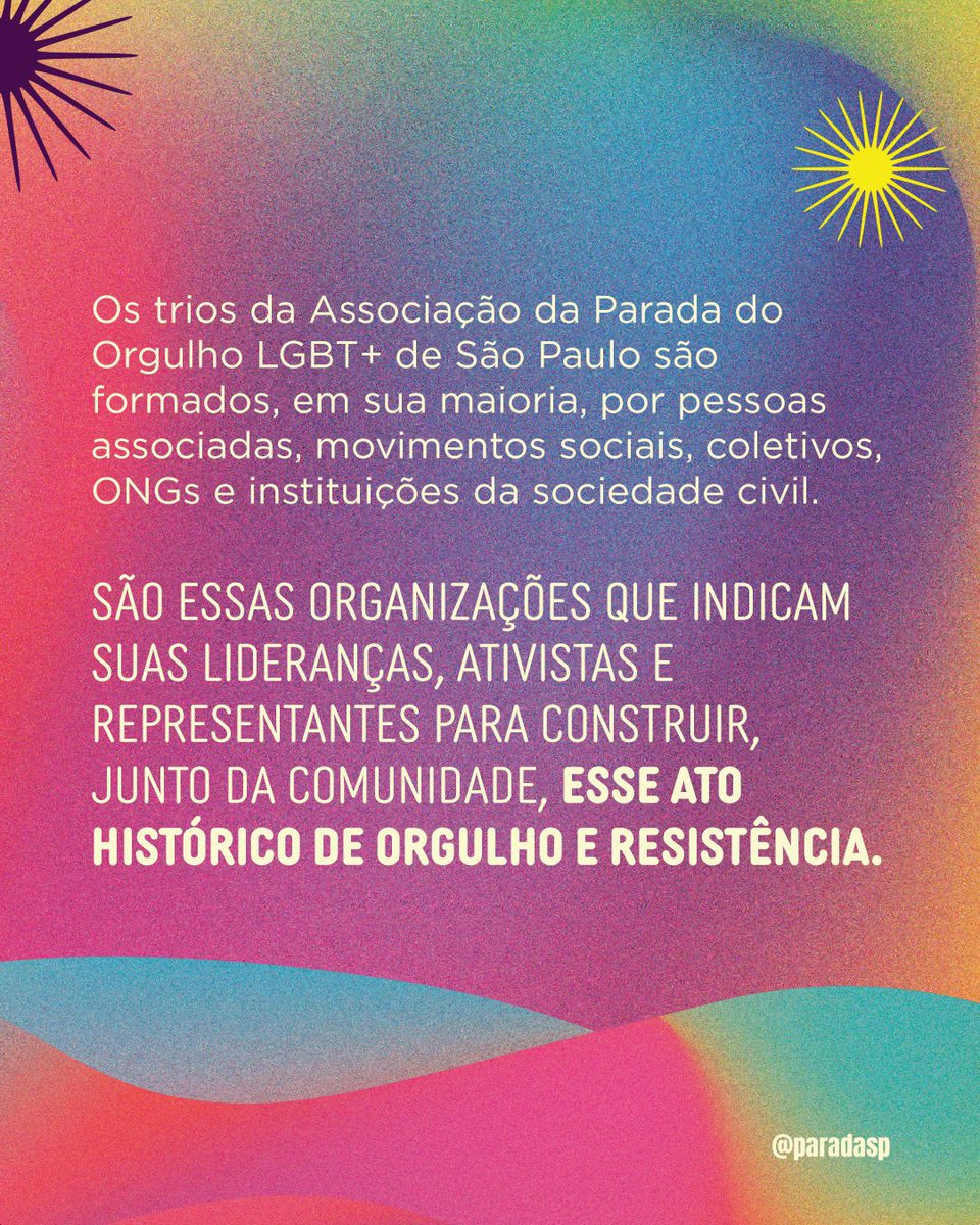 paradasp's tweet photo. Os primeiros trios confirmados da 30ª Parada SP já estão entre nós. Visibilidade lésbica, gay, bi+, trans, famílias e saúde HIV/Aids ocupando a Avenida Paulista em uma edição histórica.📍 07/06 • Av. Paulista • ⏰ 10h https://t.co/2lpRNBZss5