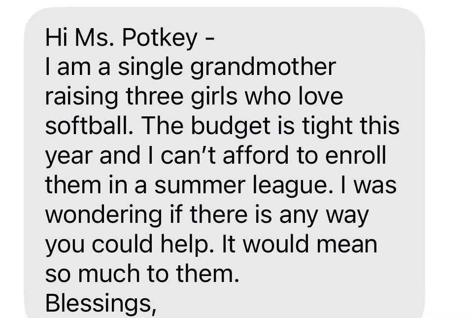 RPotkey's tweet photo. This grandmother reached out to me yesterday about softball. @Goods4Greatness paid the entry fees and gave all the girls a new glove, new bat, new cleats, and a new bat bag. https://t.co/Pf86oDDVM6