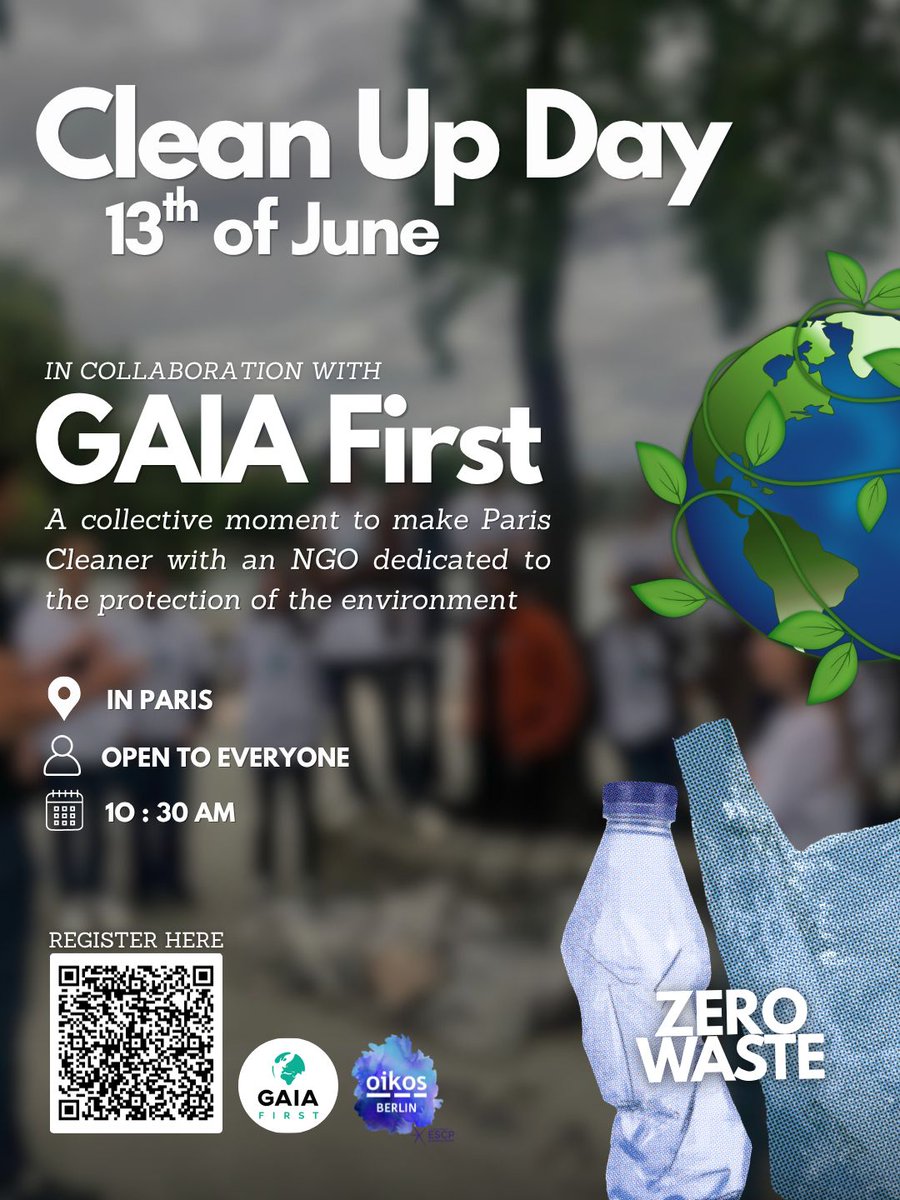 first_gaia's tweet photo. You think there’s too much waste on the streets of Paris? Now’s your time to act 🌍!

Join us and Iokos x ESCP Business School on June 13th for a community clean-up and help create a cleaner city together ♻️

You can register through the link here : https://t.co/jgGEYv0Q7e https://t.co/bRFRAqrIyZ