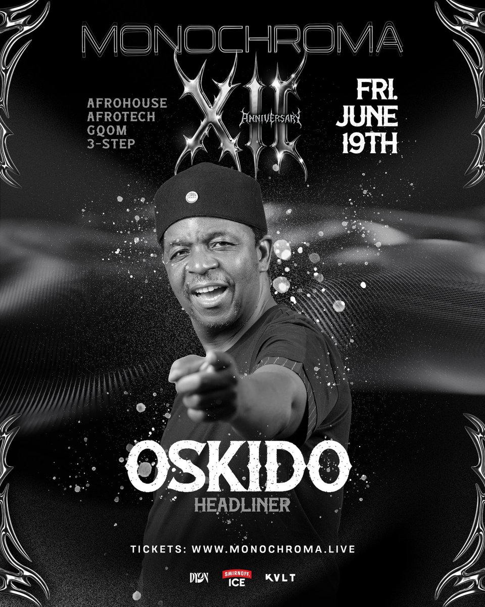 Monochromalive_'s tweet photo. Before Black Coffee sold out Ibiza. Before DJ Maphorisa made you lose your mind at 2am. Before Mafikizolo became the soundtrack to every emotion you’ve ever felt, there was OSKIDO.

The blueprint. The architect.
OSKIDO. Live. On Monochroma stage. June 19th
https://t.co/6oLXowkgZn https://t.co/eeFA3zQ7sO