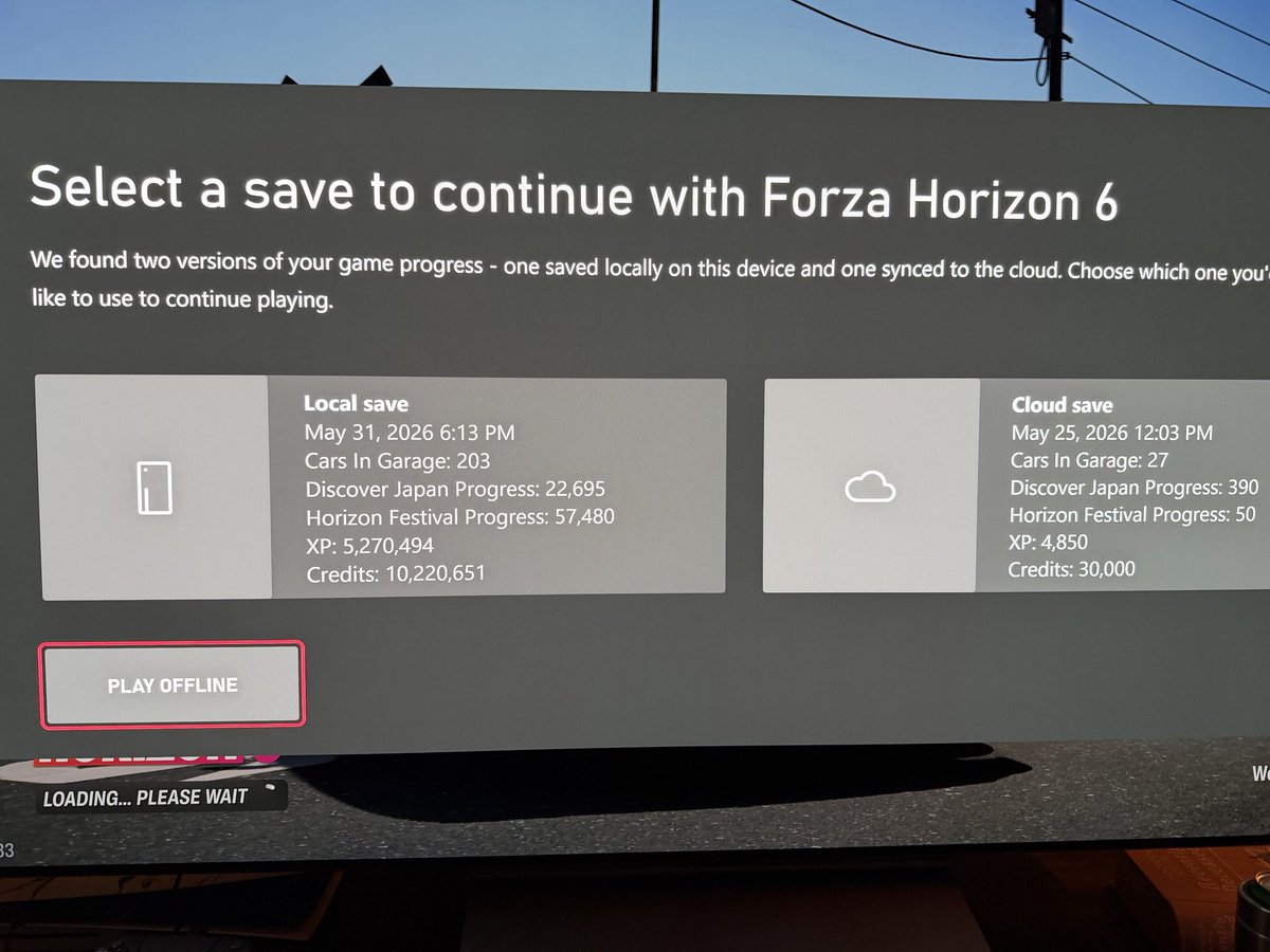 teeltron's tweet photo. Can @WeArePlayground work on getting the cloud syncing issue fixed on @ForzaHorizon? 

Tired of this pop up because I played on the ROG one time. 

#ForzaHorizon６ https://t.co/0kkcerZoaZ
