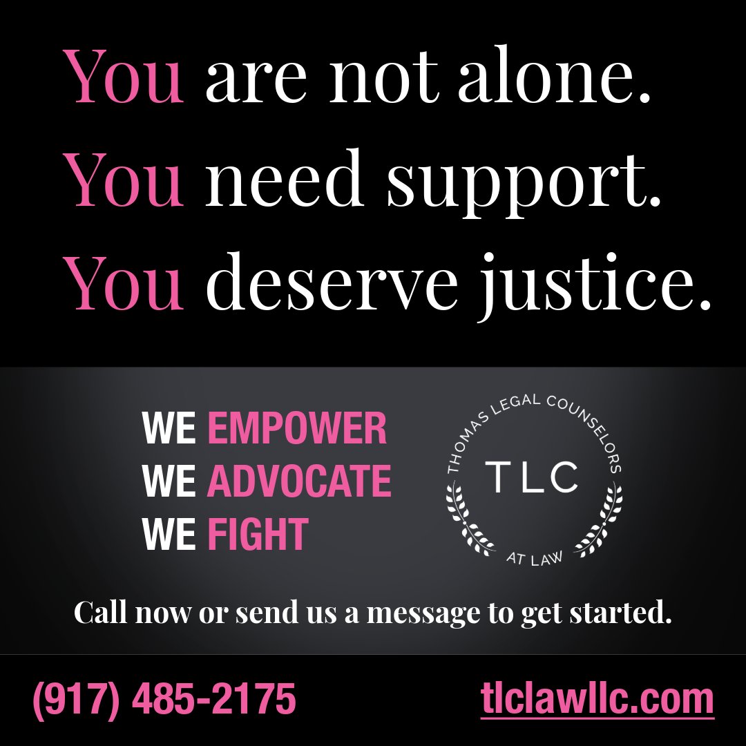 TLCLawLLC's tweet photo. You are not alone. You deserve support. 
You deserve justice.

💜 We Empower
💜 We Advocate
💜 We Fight

When survivors are ready to take the next step, TLC Law LLC is here to help.

📞 (917) 485-2175
🌐 https://t.co/NcMPjFGLj2

#MeToo
#YouAreNotAlone #SupportSurvivors https://t.co/gFybHmPsxr