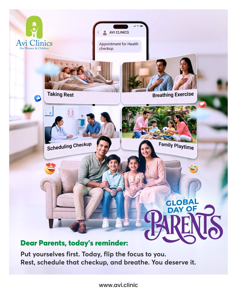 AVIClinics's tweet photo. Global Day for Parents!
Dear parents, today's reminder: put yourselves first. Today, flip the focus to you. Rest, schedule that checkup, and breathe. You deserve it.
#GlobalDayForParents #Parents #ParentsDay #ParentsDay2026 https://t.co/oqLRsVgHYR