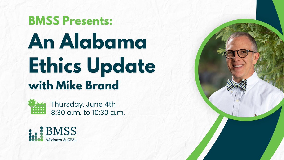 BMSScpas's tweet photo. Join us for an AL Ethics update. We will explore the core principles of professional ethics, what ethical responsibility means in today’s environment, and how these standards directly impact the accounting profession and day-to-day client service. Register https://t.co/nve6qRlLNP https://t.co/zXQXfYwvoH