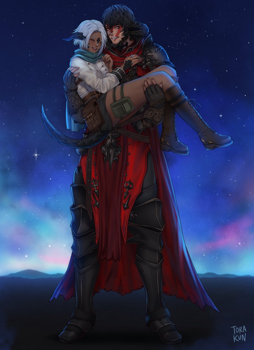 torakun14's tweet photo. Here's to another year together @arkybee @QrowZetsubou ❤️ #FFXIV #FF14 #イラスト https://t.co/0onaPesLxQ