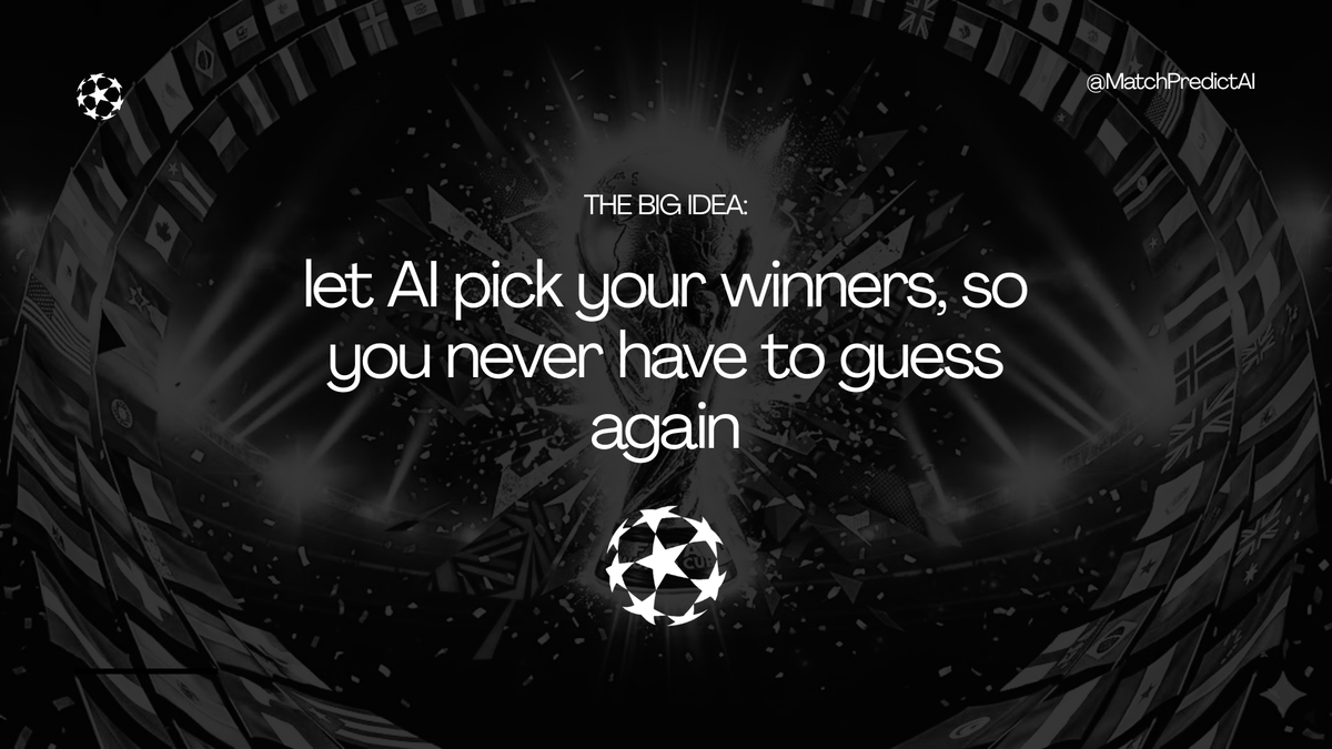 MatchPredictAI's tweet photo. let AI pick your winners, so you never have to guess again.

We built MatchPredictAI on one simple belief, data beats instinct, every time. Our system is trained on real match data, team performance metrics, and historical records, giving it the ability to read a fixture the way no human analyst can at scale. This isn't a tool built on vibes. It's a precision engine designed to find the edge before the whistle even blows.

Read the thread below to go deeper on how our AI and betting reward system actually works. ↓