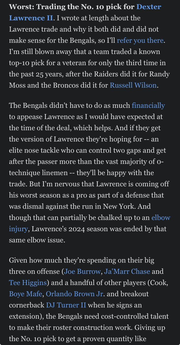 zimwhodey's tweet photo. ESPN article telling you how Dexter Lawrence is a bad trade. They wouldn’t write this for 31 other teams. https://t.co/2H1OngnuFY