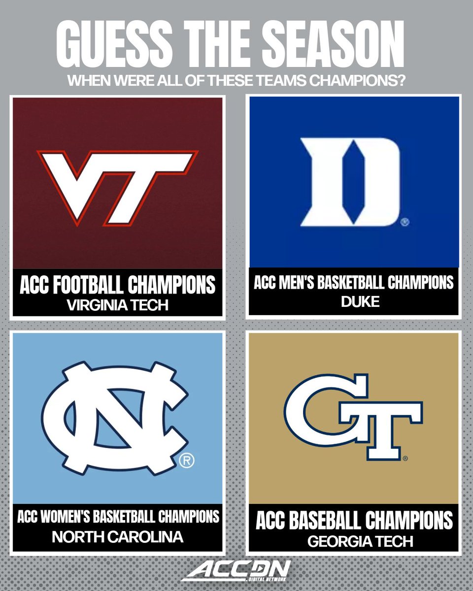 theACCDN's tweet photo. Before checking the replies....can you guess the season with all of these ACC champs? 🤔 https://t.co/kcEoWN02VK